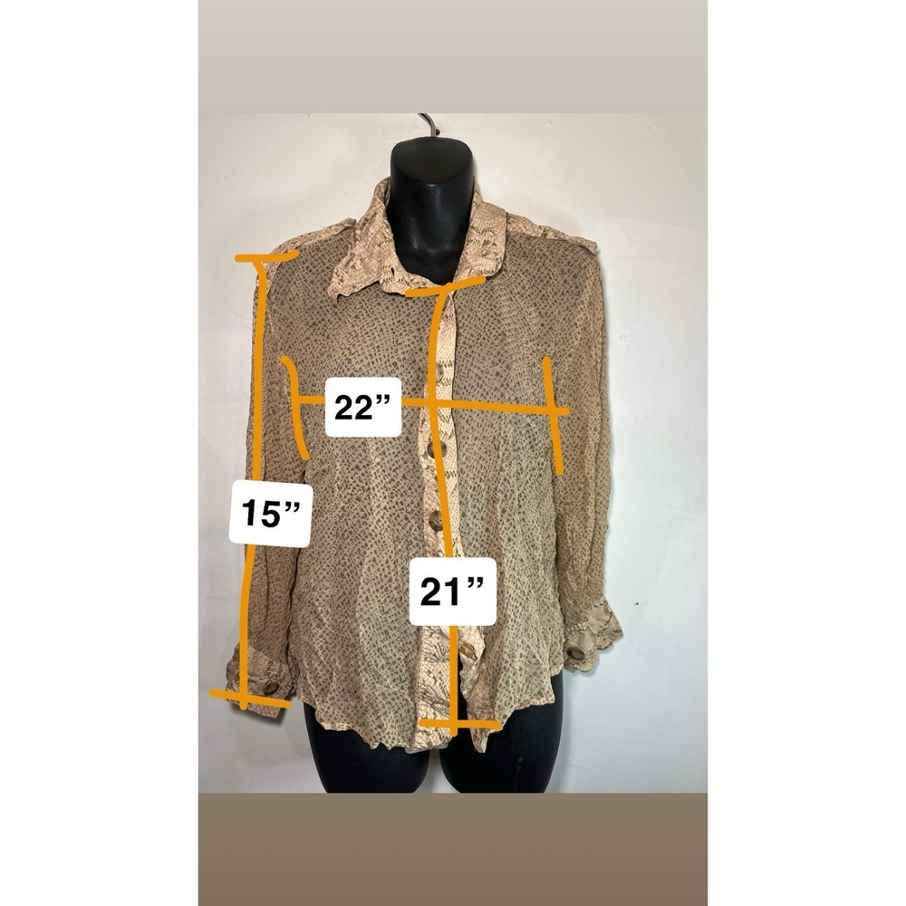 Vera Cristina 100% Silk Button Up Top Snake Print Animal Sexy Chiq Slim Petite View 2